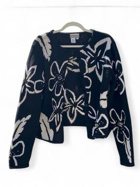 Vintage Coldwater Creek Black and White Knit Cardigan